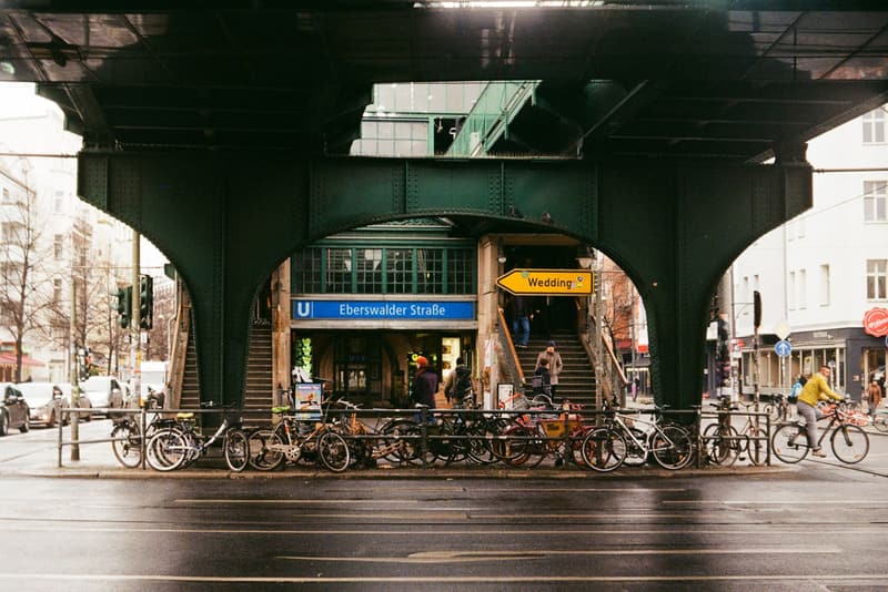 Bicycles parked under the elevated U-Bahn station Eberswalder Strasse in Berlin
